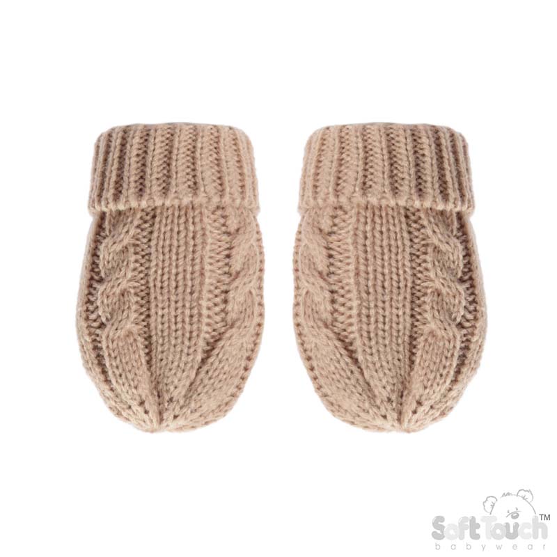 Coffee 'Elegance' Cable Knit Mittens : BM12-COF-SM