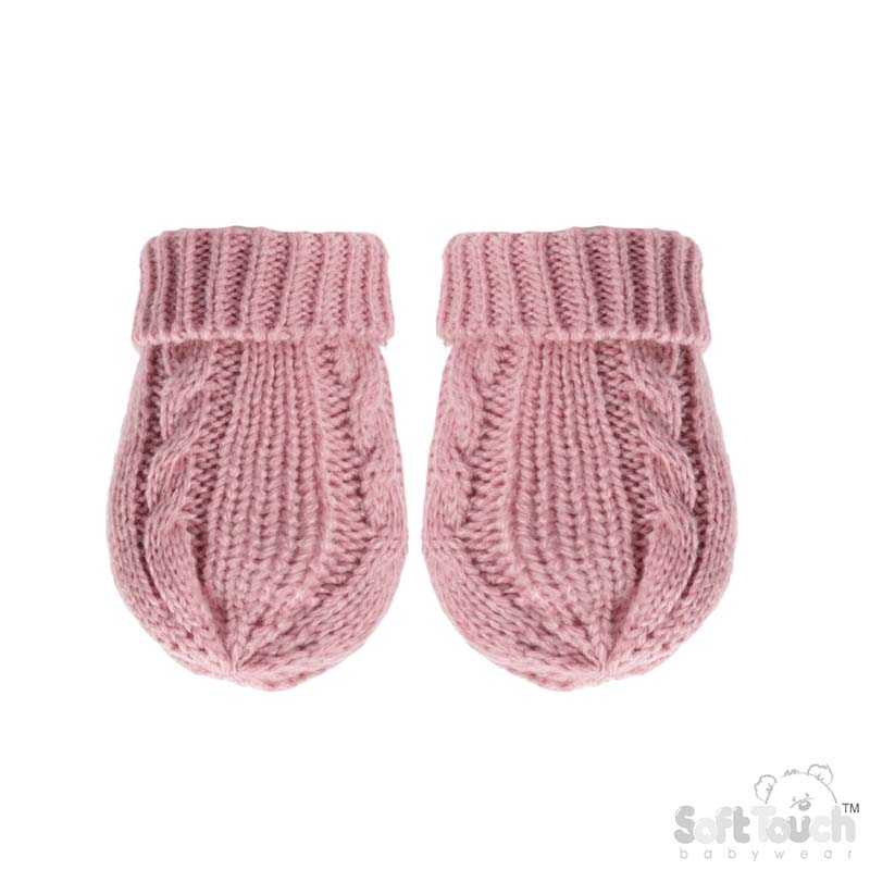 Dusty Pink 'Elegance' Cable Knit Mittens : BM12-DP-SM