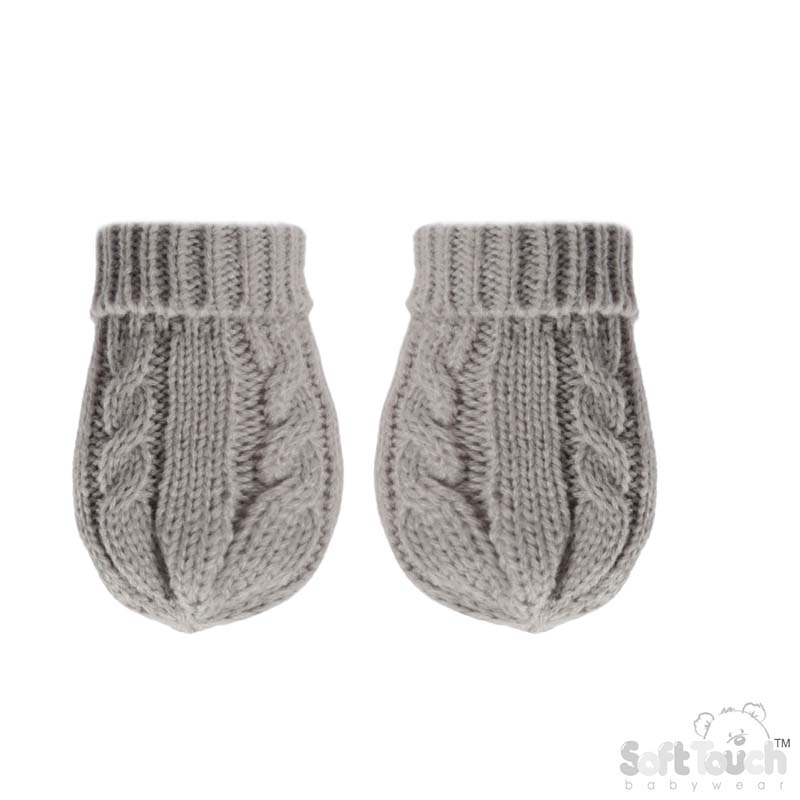 Grey 'Elegance' Cable Knit Mittens : BM12-G-SM