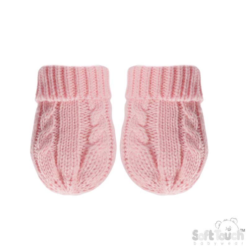 Pink 'Elegance' Cable Knit Mittens : BM12-P-SM