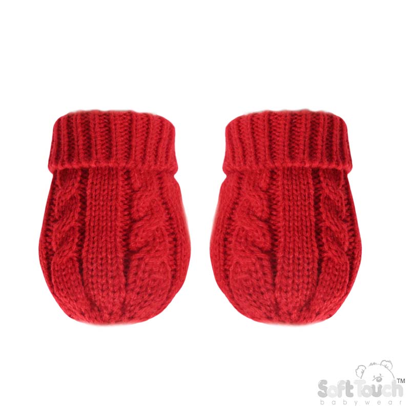 Red 'Elegance' Cable Knit Mittens : BM12-R-SM