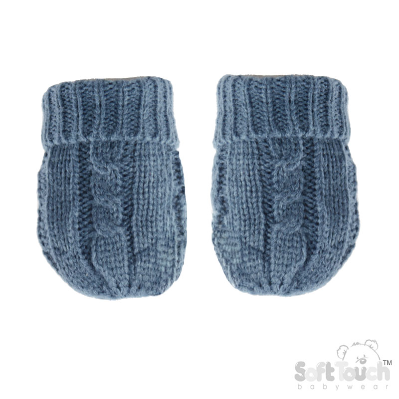 Steel Blue 'Elegance' Cable Knit Mittens : BM12-SB-SM