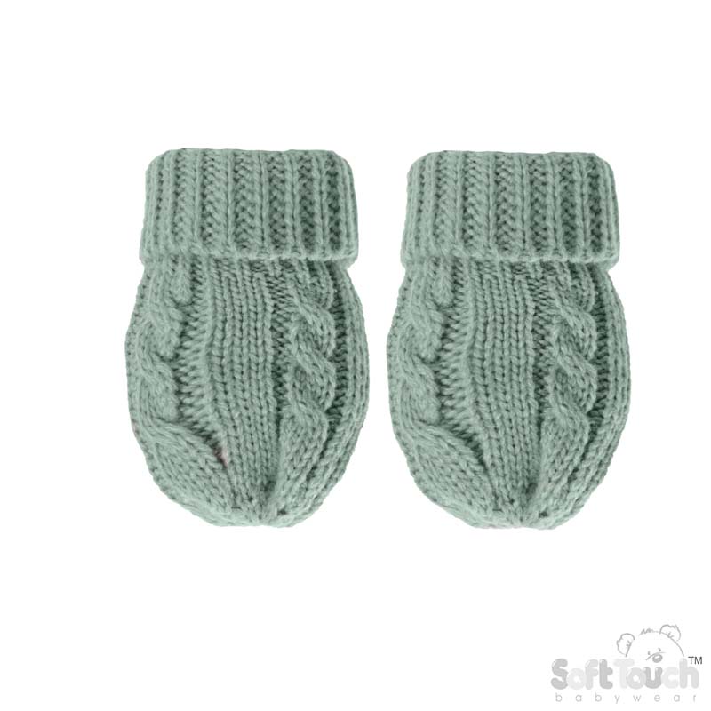 Sage Green 'Elegance' Cable Knit Mittens : BM12-SG-SM