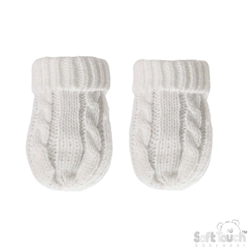 White 'Elegance' Cable Knit Mittens : BM12-W-SM
