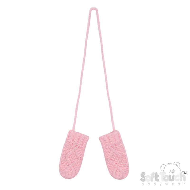 Baby Pink 'Chain' Knit Mittens No. BM14-BP