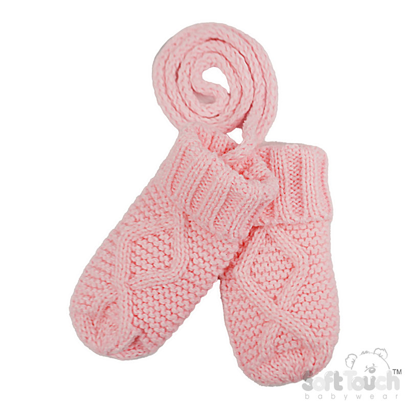 Baby Pink 'Chain' Knit Mittens No. BM14-BP