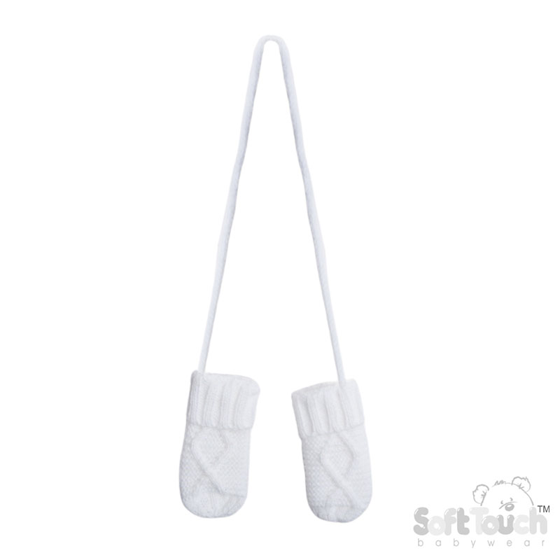 White 'Chain' Knit Mittens No. BM14-W