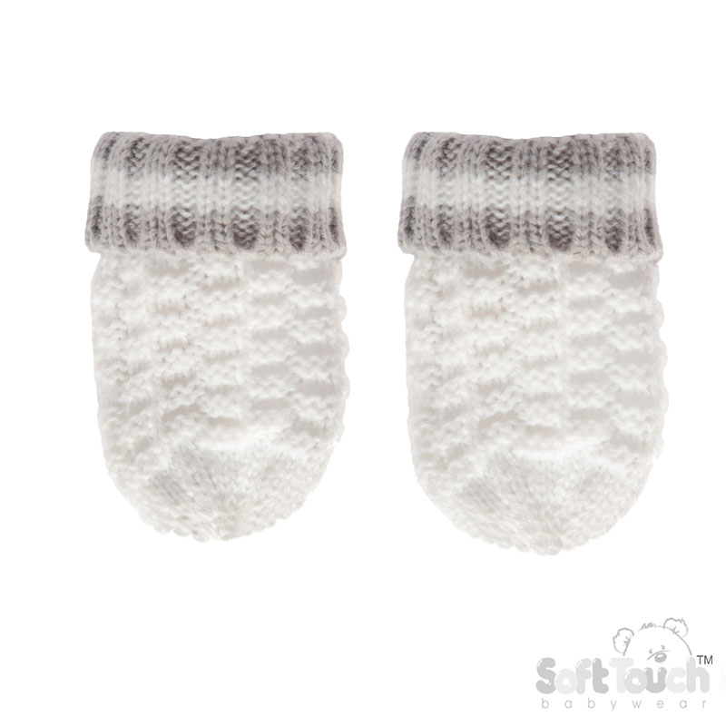 White Ribbed Mitten : No. BM648-W-BP