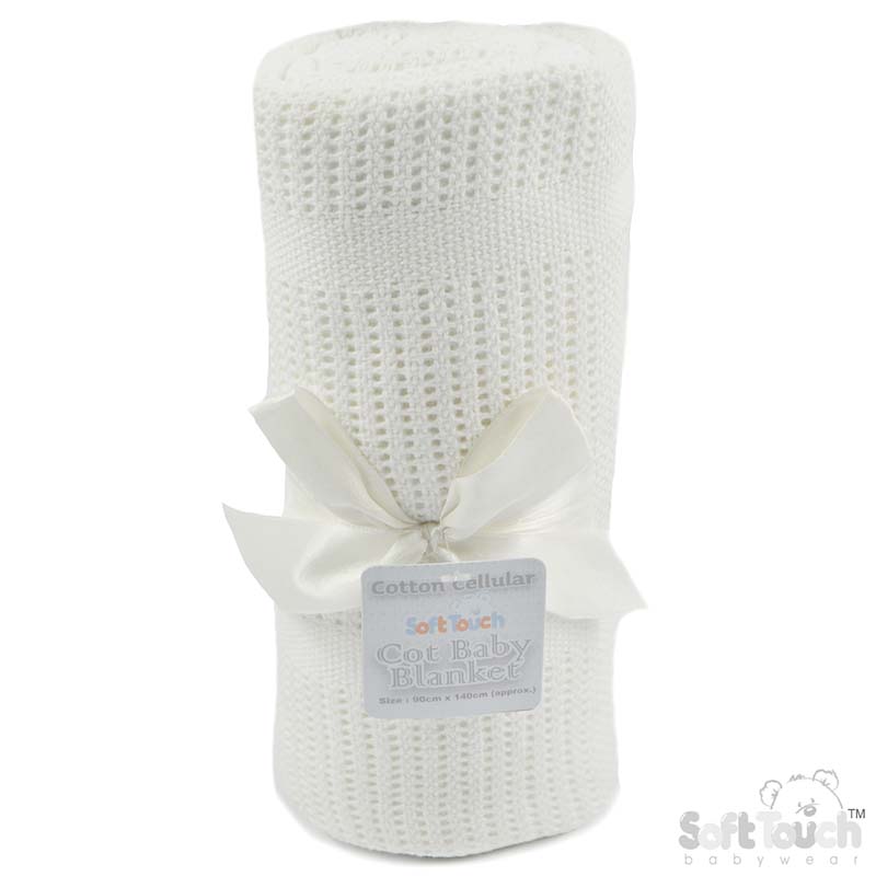 White Cot Cellular Cotton Baby Blanket: CBC56-W