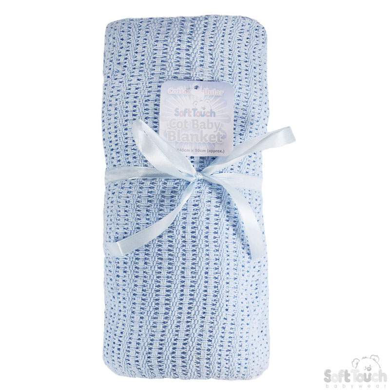 Blue Cotton Cot Blanket No. CBC64-BP-B