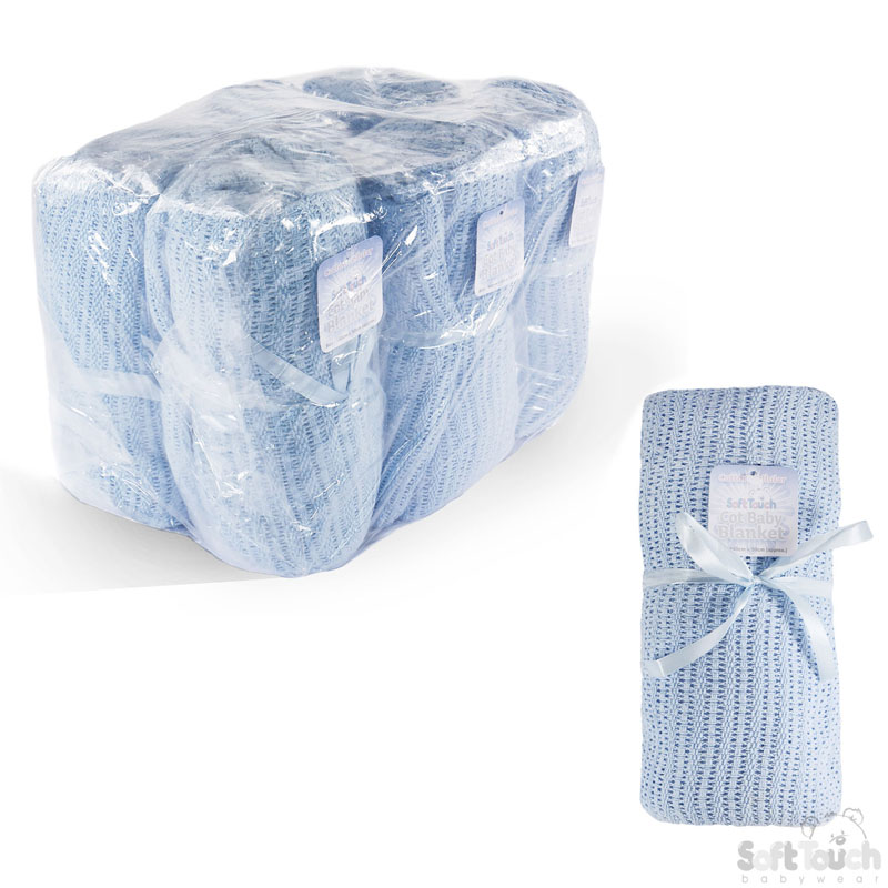 Blue Cotton Cot Blanket No. CBC64-BP-B
