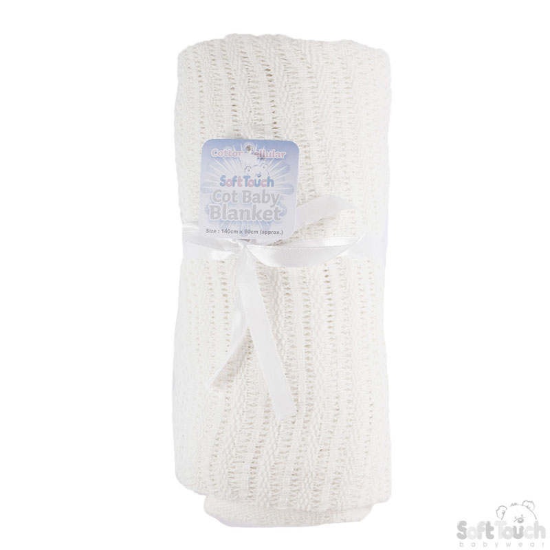 White Cotton Cot Blanket No. CBC64-BP-W