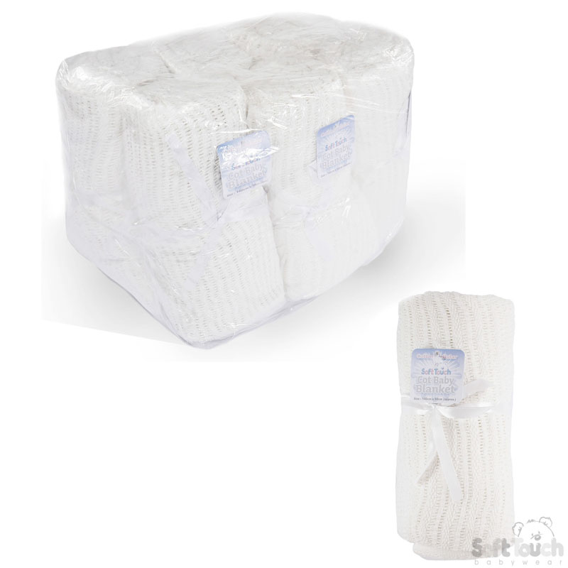 White Cotton Cot Blanket No. CBC64-BP-W