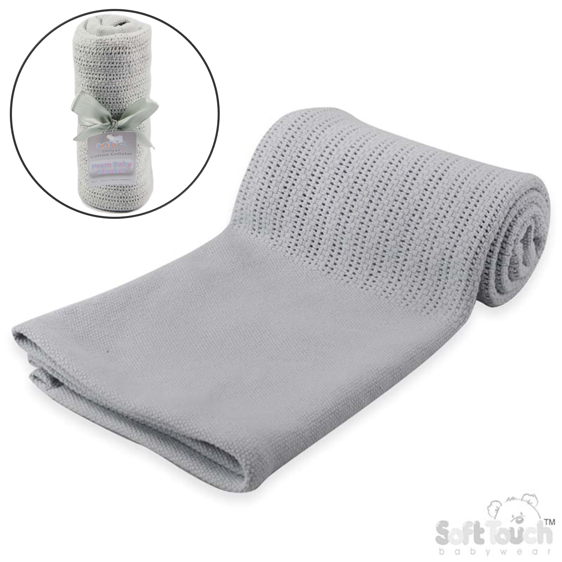 Grey Deluxe Personalisation Cotton Baby Blanket : CBP60-G