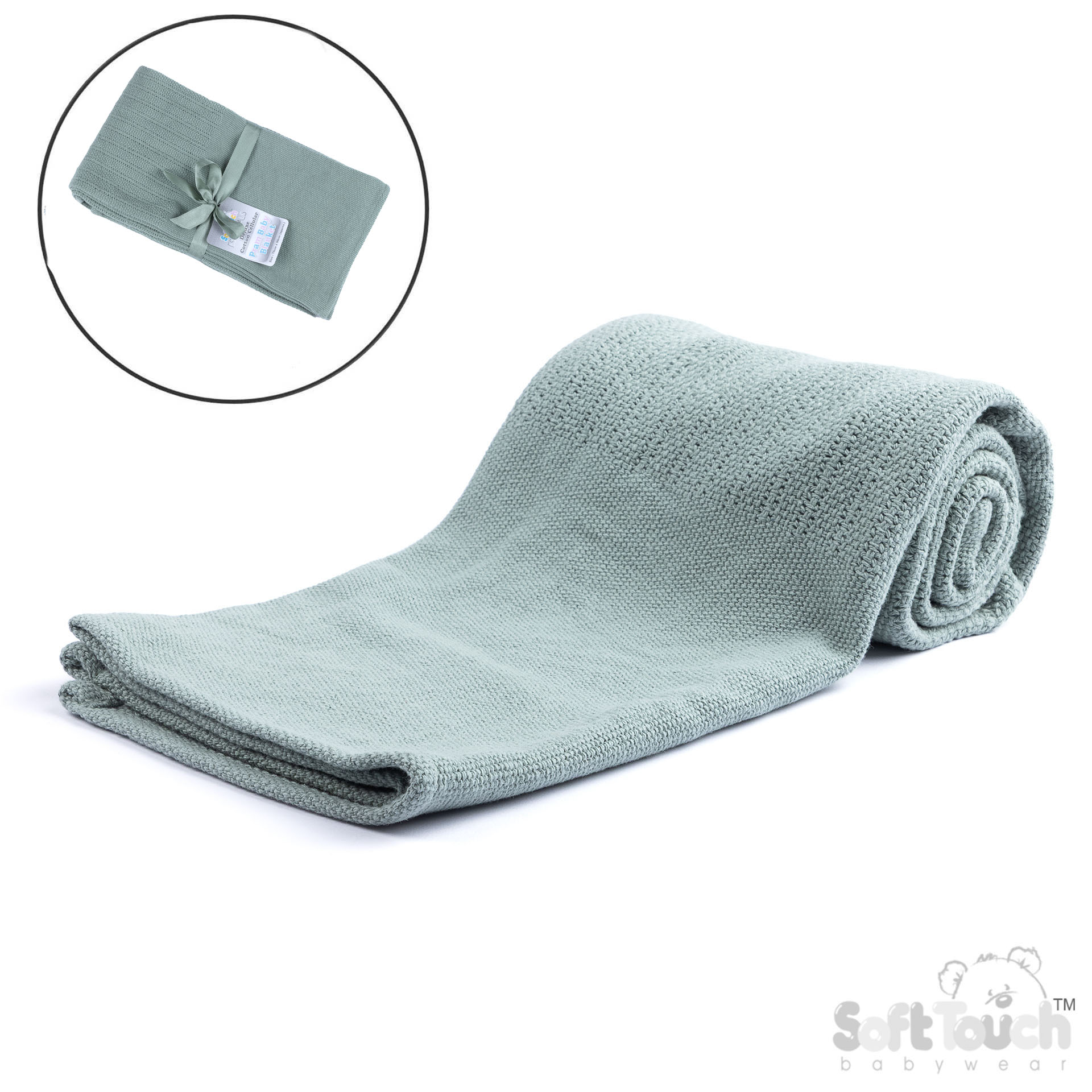 Sage Green Deluxe Personalisation Cotton Baby Blanket: CBP60-SG