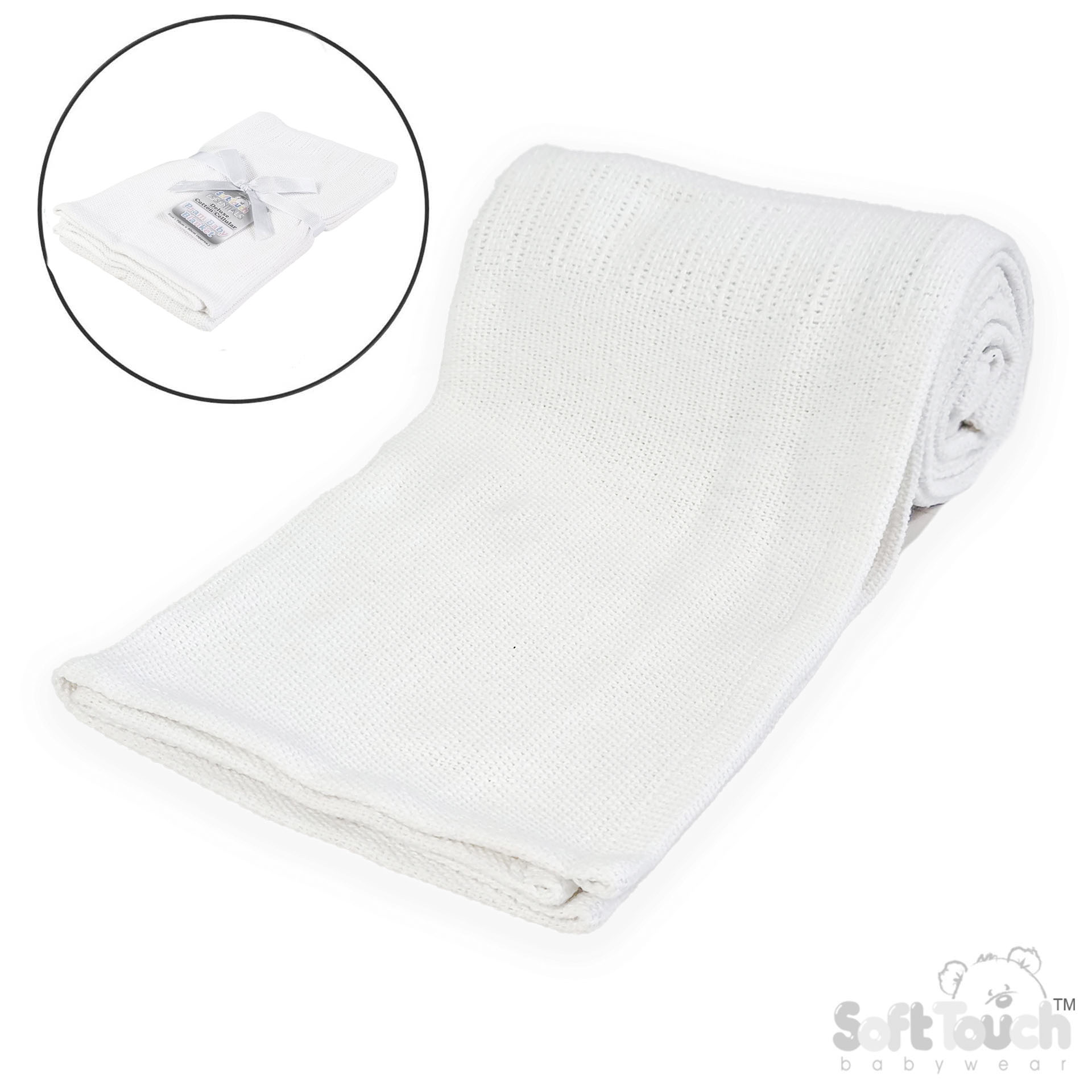 White Deluxe Personalisation Cotton Baby Blanket: CBP60-W