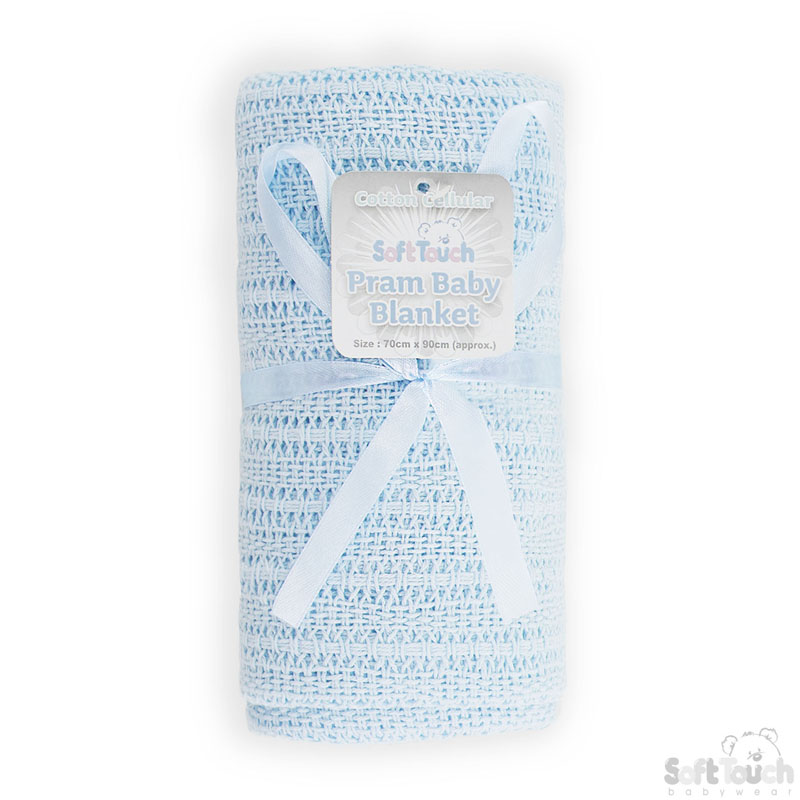 Blue Cotton Pram Blanket No. CBP62-BP-B