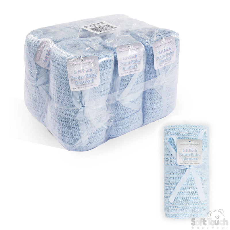 Blue Cotton Pram Blanket No. CBP62-BP-B