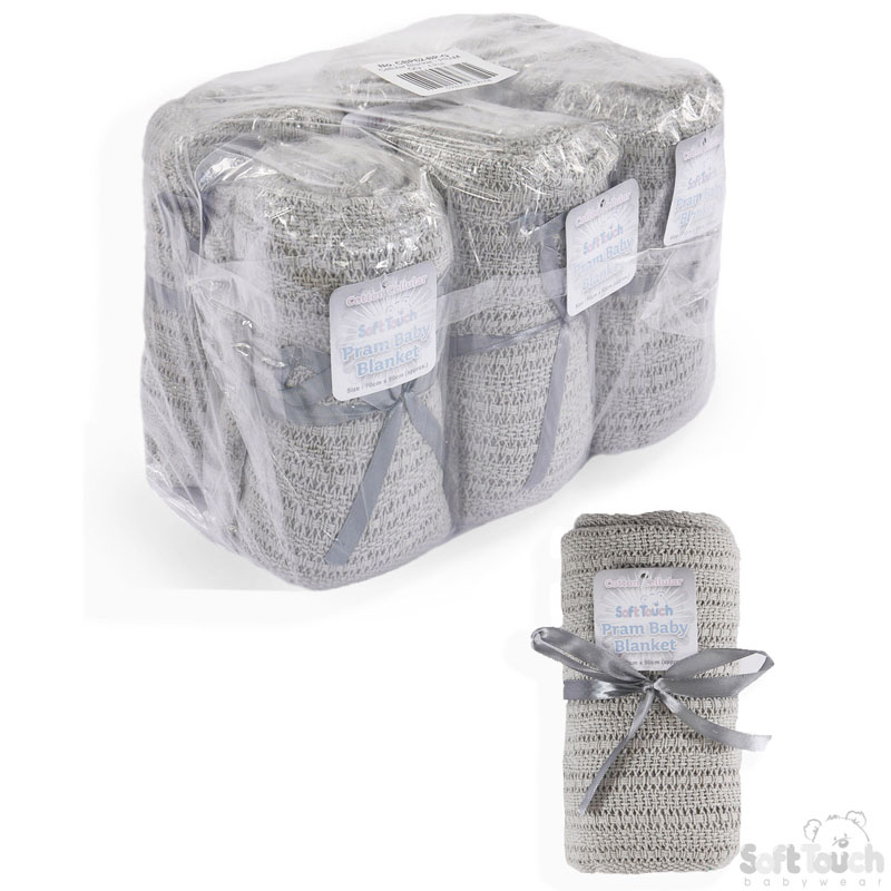 Grey Cotton Pram Blanket No. CBP62-BP-G