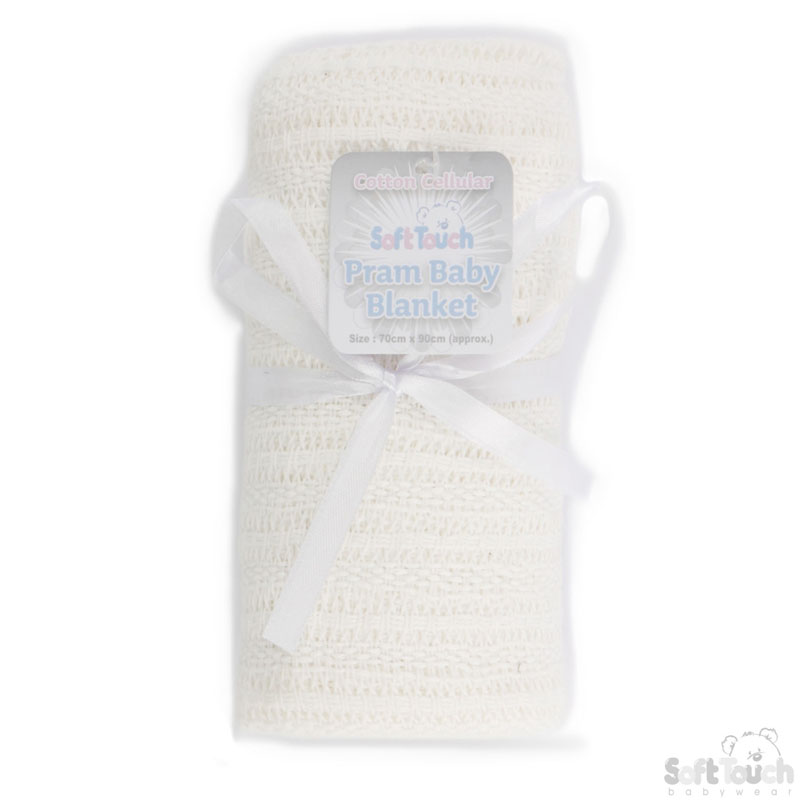 White Cotton Pram Blanket No. CBP62-BP-W