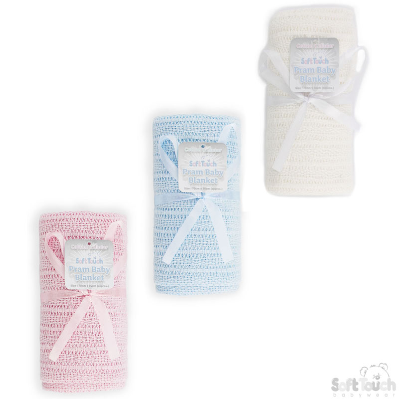 W/P/B Cotton Pram Blanket No. CBP62-BP (12 Pcs)