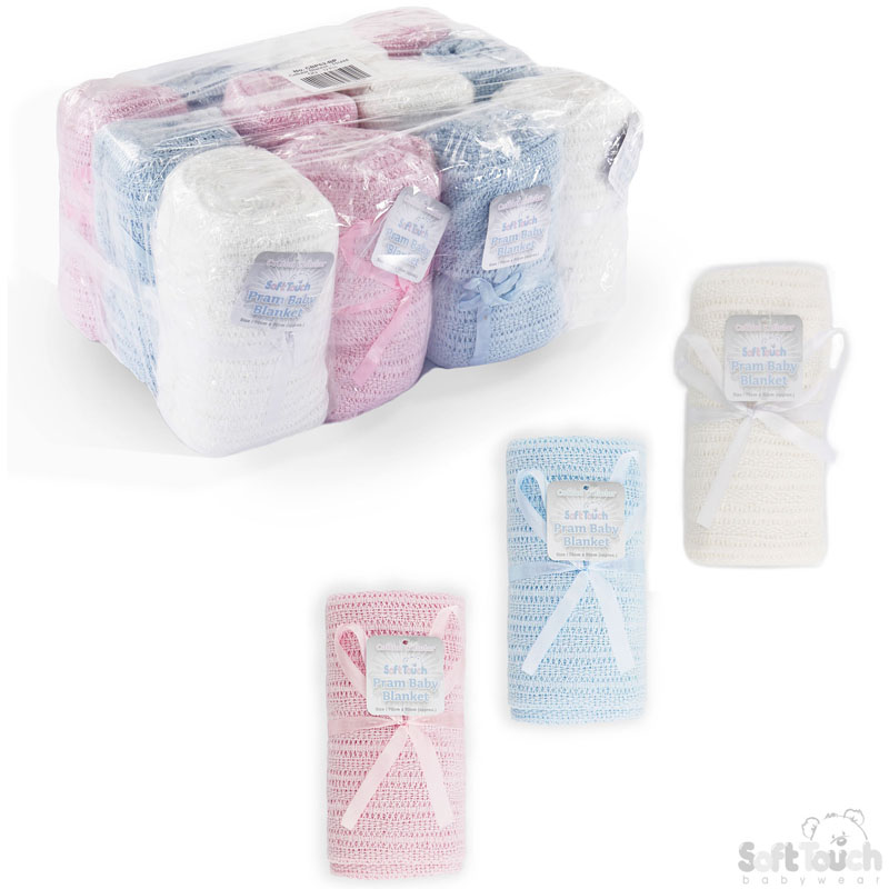 W/P/B Cotton Pram Blanket No. CBP62-BP (12 Pcs)