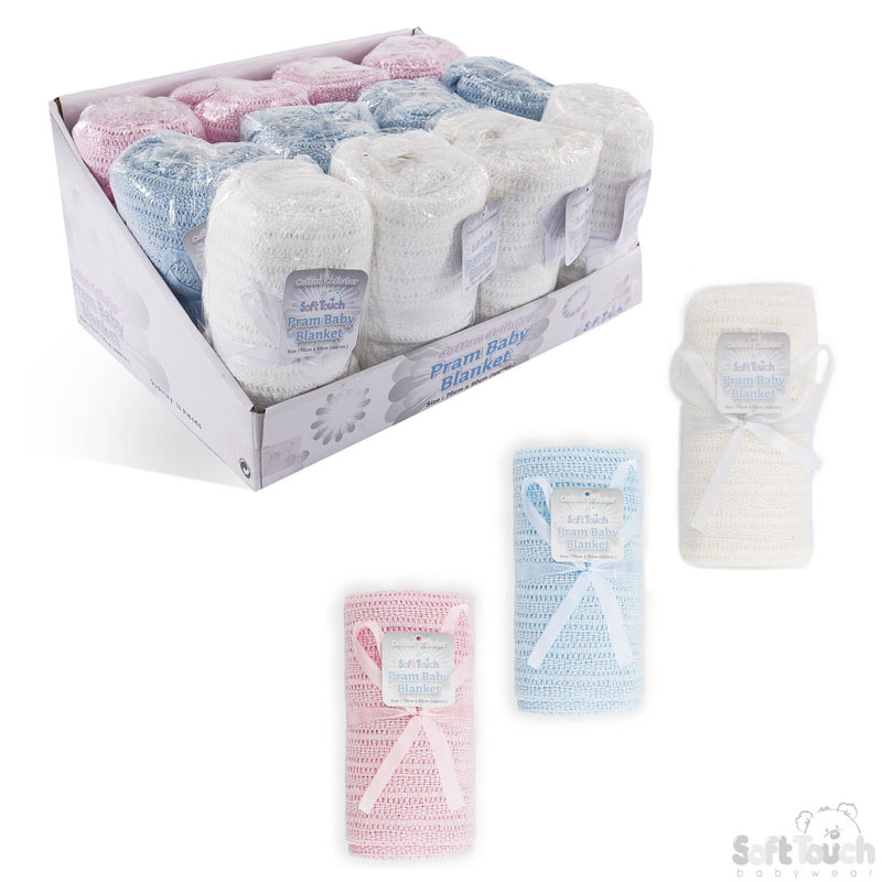 W/P/B Cotton Pram Blanket No. CBP62-DB (12/Disp)