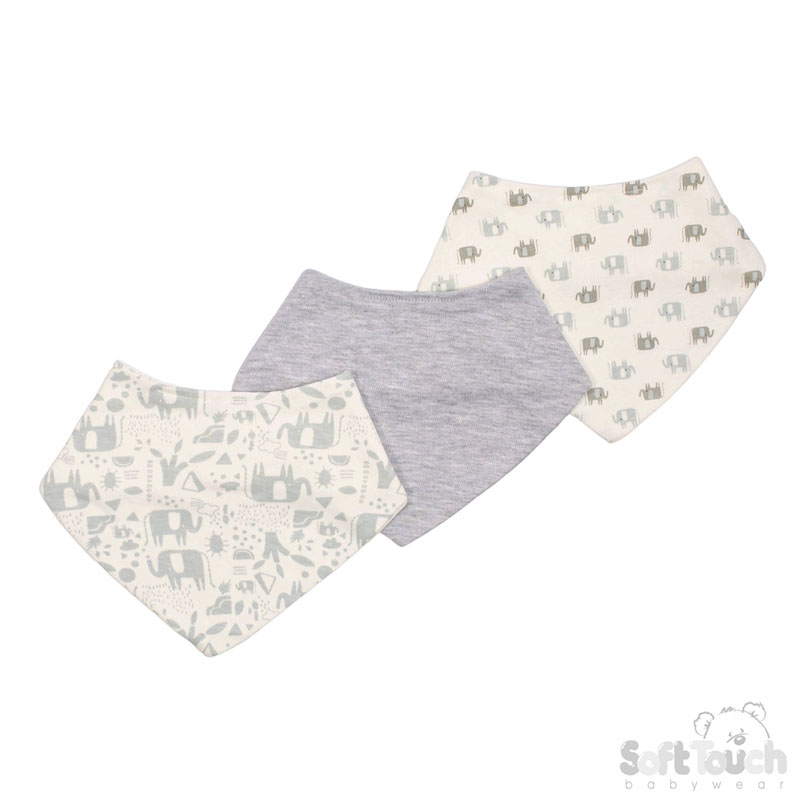 3 Assorted Bandana Bibs : CC05-B (Elephant)
