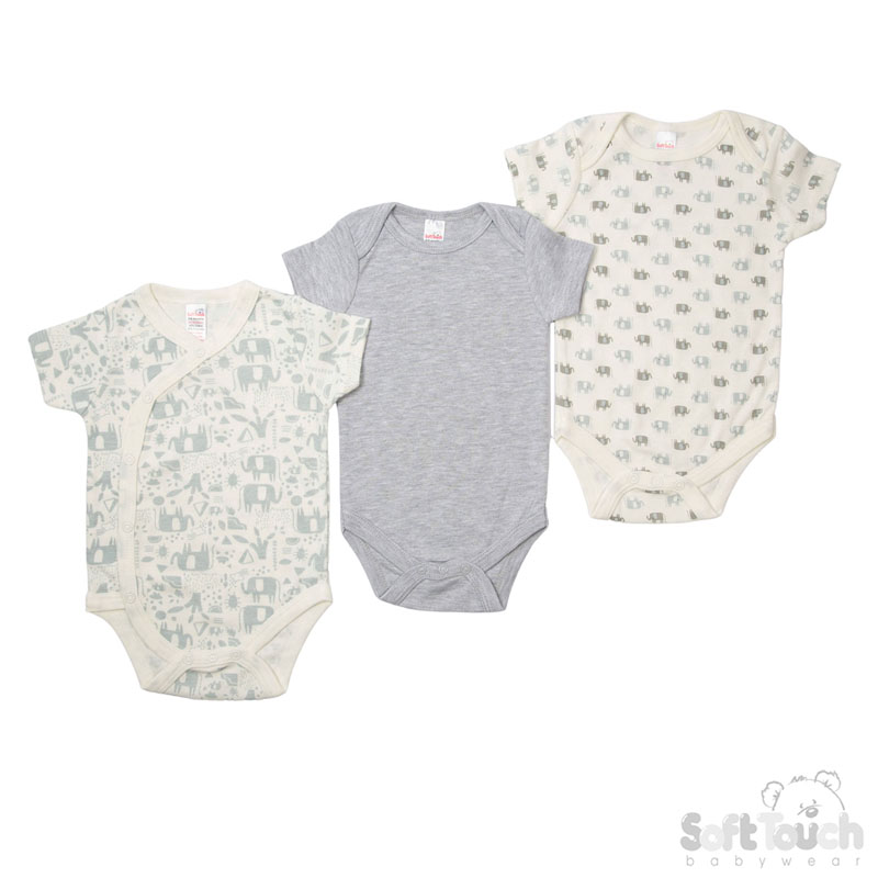 3 Assorted Bodysuits : CC05-BS-0-3m (Elephant)
