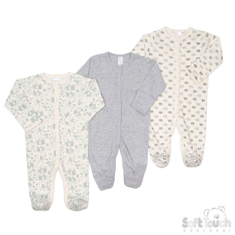 3 Assorted Sleepsuits : CC05-SS-0-3m (Elephant)