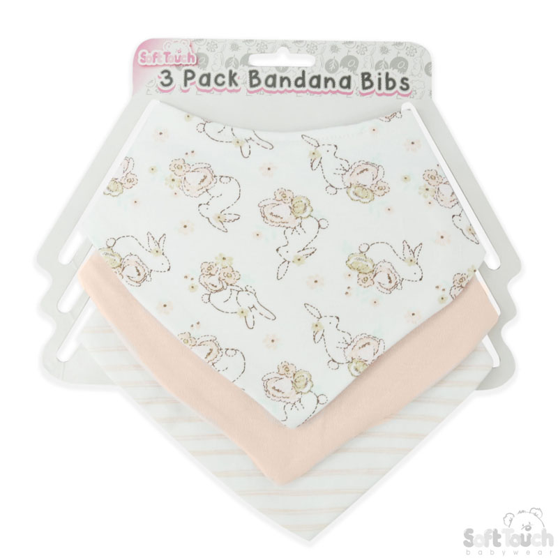 Girls 3 Pack Bandana Bib Set: CC202-B (Bunny)