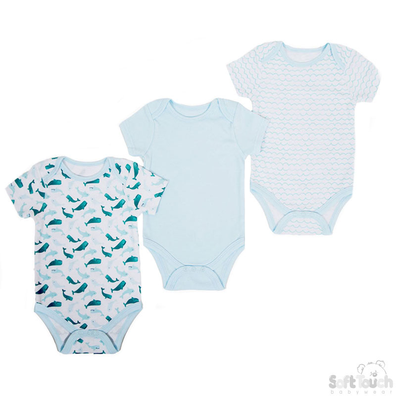 Boys 3 Pack Bodysuits: CC204-BS (Whale)