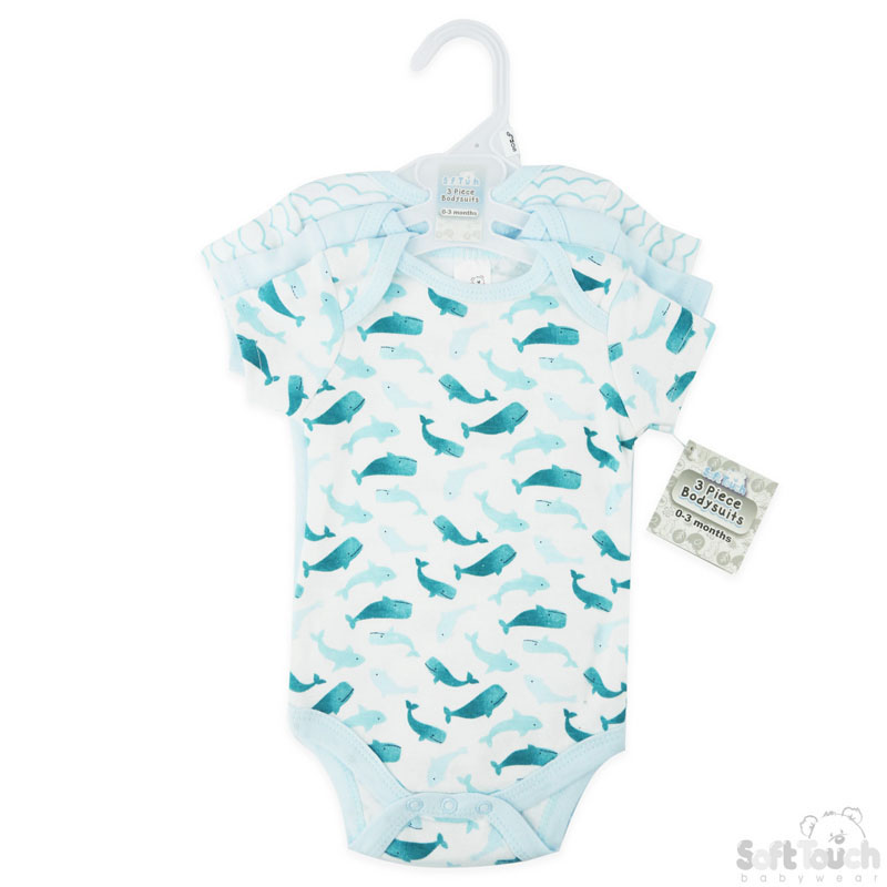 Boys 3 Pack Bodysuits: CC204-BS (Whale)