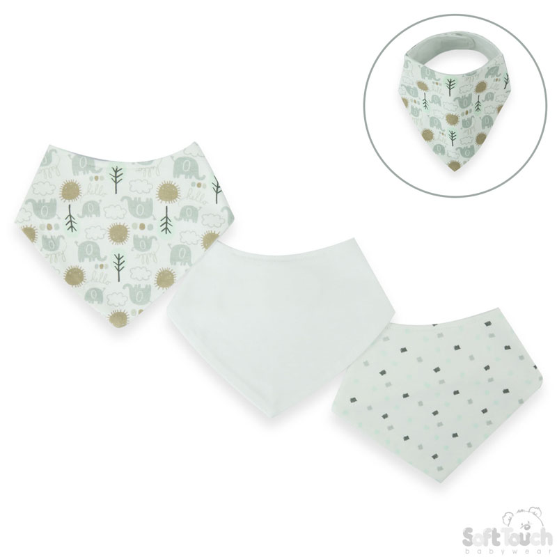 3 Pack Bandana Bib Set: CC205-B (Elephant)