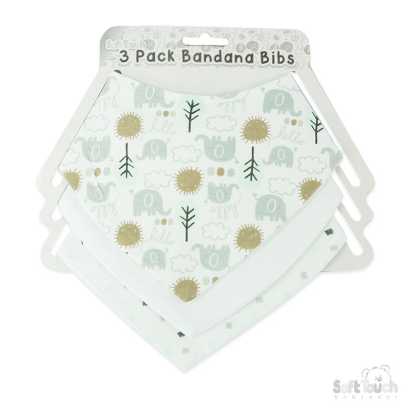 3 Pack Bandana Bib Set: CC205-B (Elephant)