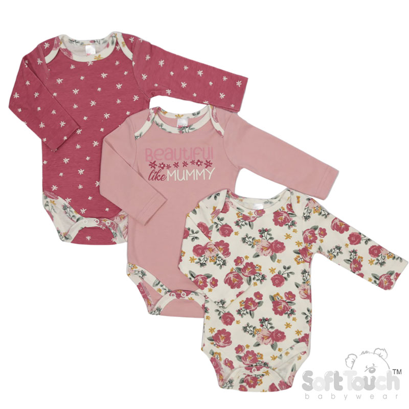 3 Pack Long Sleeved Bodysuits : CC210-BS (Floral/Beautiful)