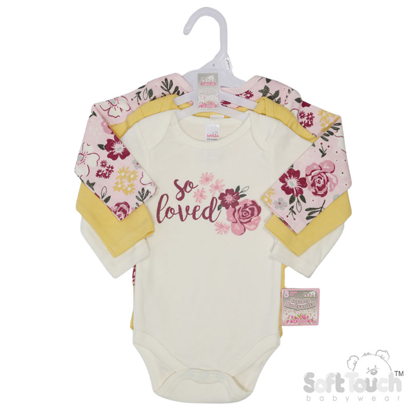 3 Pack Long Sleeved Bodysuits : CC211-BS (Floral/So Loved)