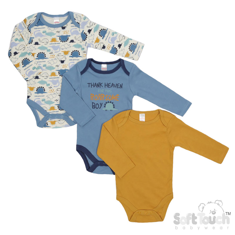 3 Pack Long Sleeved Bodysuits : CC212-BS (Dinosaur)