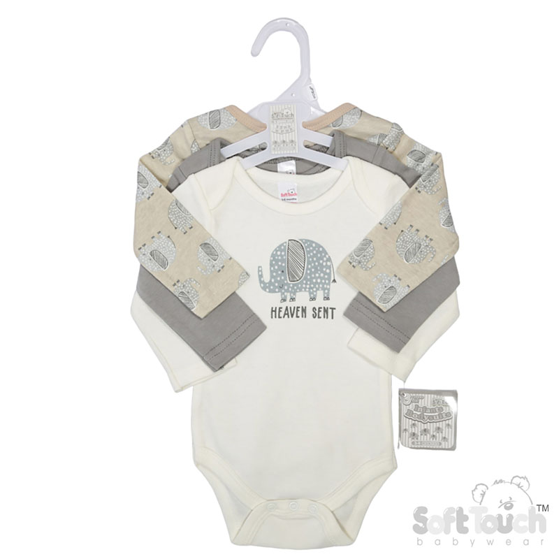 3 Pack Long Sleeved Bodysuits : CC213-BS (Elephant)