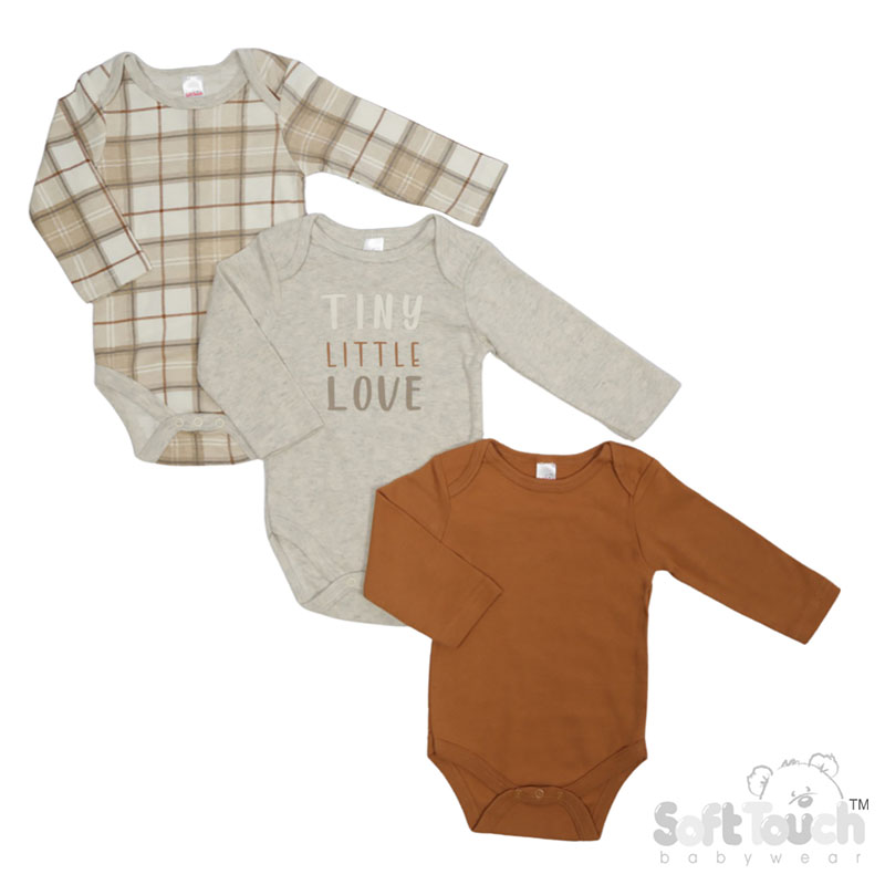 3 Pack Long Sleeved Bodysuits : CC214-BS (Checks/Love/Plain)