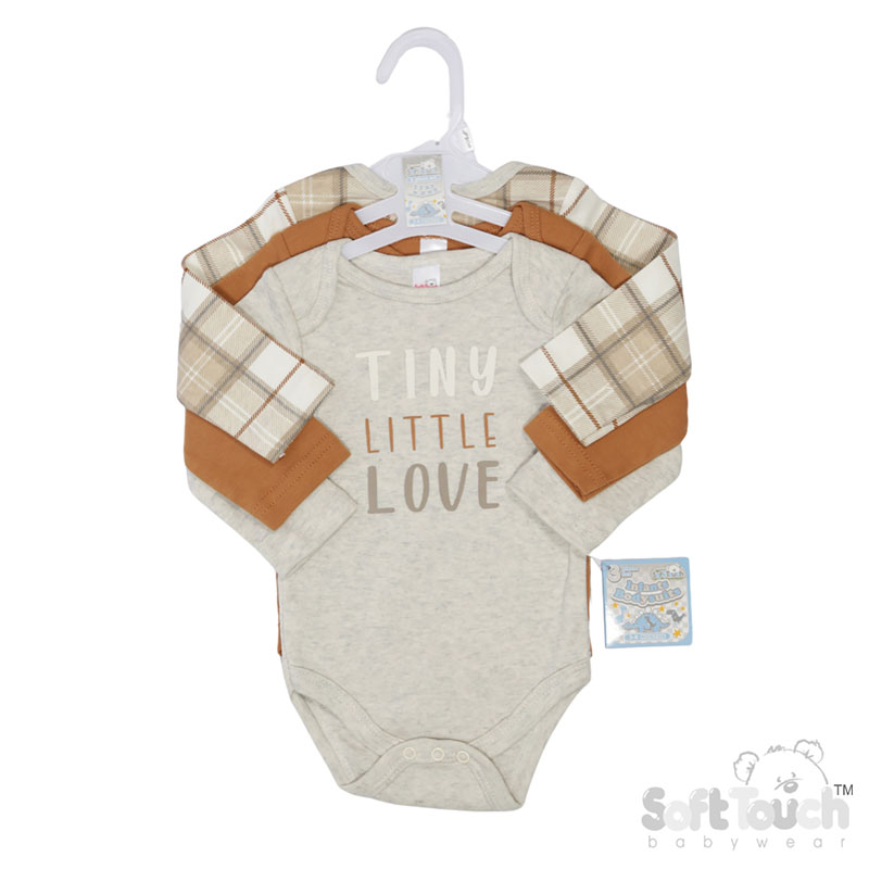 3 Pack Long Sleeved Bodysuits : CC214-BS (Checks/Love/Plain)