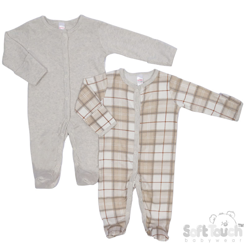 2 Pack Sleepsuits : CC214-SS (Checks/Plain)