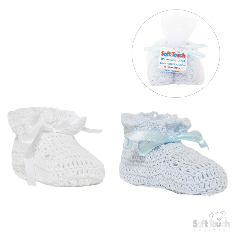 Crochet Bootees W/Ribbon & Button No. CRS-05