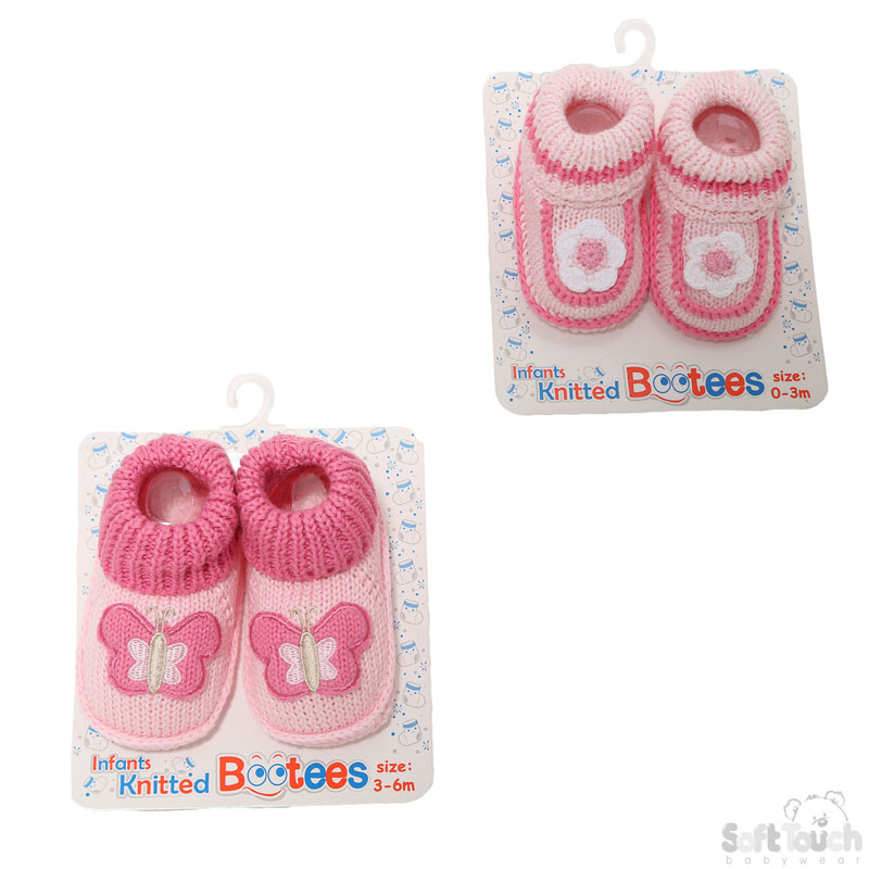 Girls Knitted Bootees W/Applique No. CRS07-G