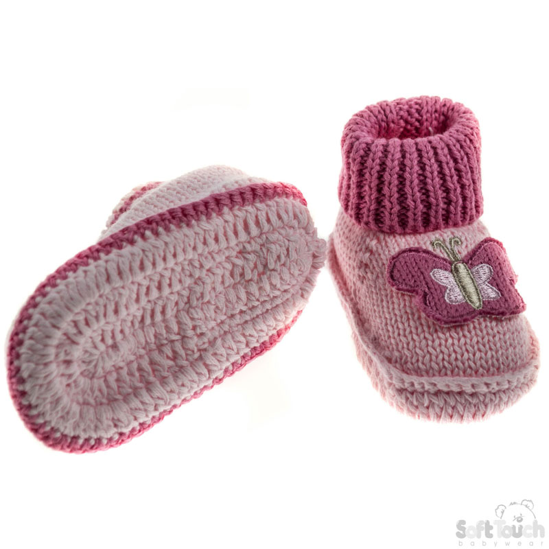 Girls Knitted Bootees W/Applique No. CRS07-G