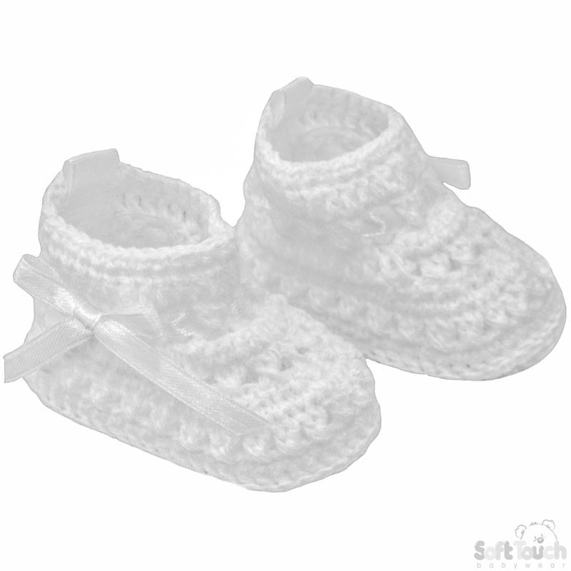 White Crochet Bootees: CRS09-W