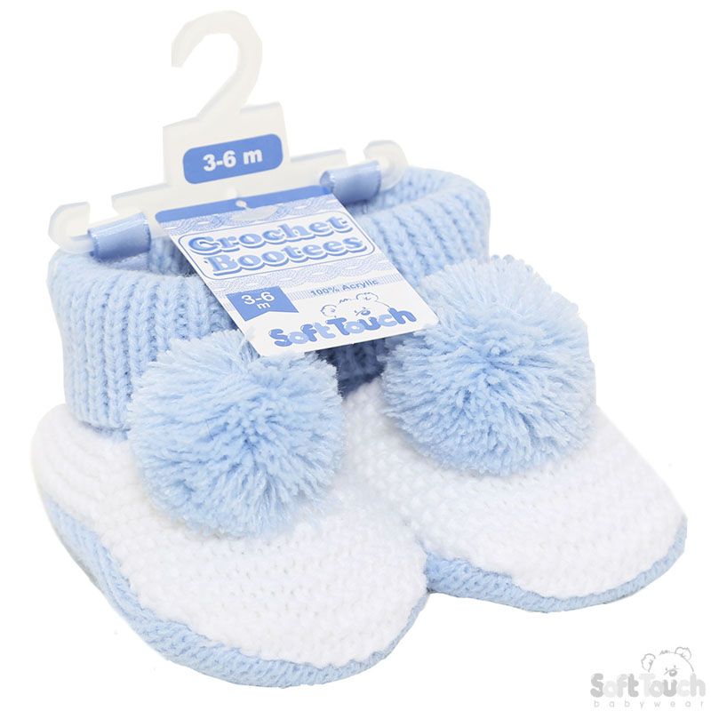 Blue Pom Pom Crochet Bootees No.CRS11-B