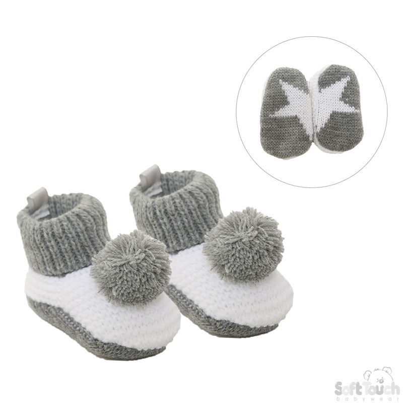 Grey Pom Pom Crochet Bootees No. CRS11-G