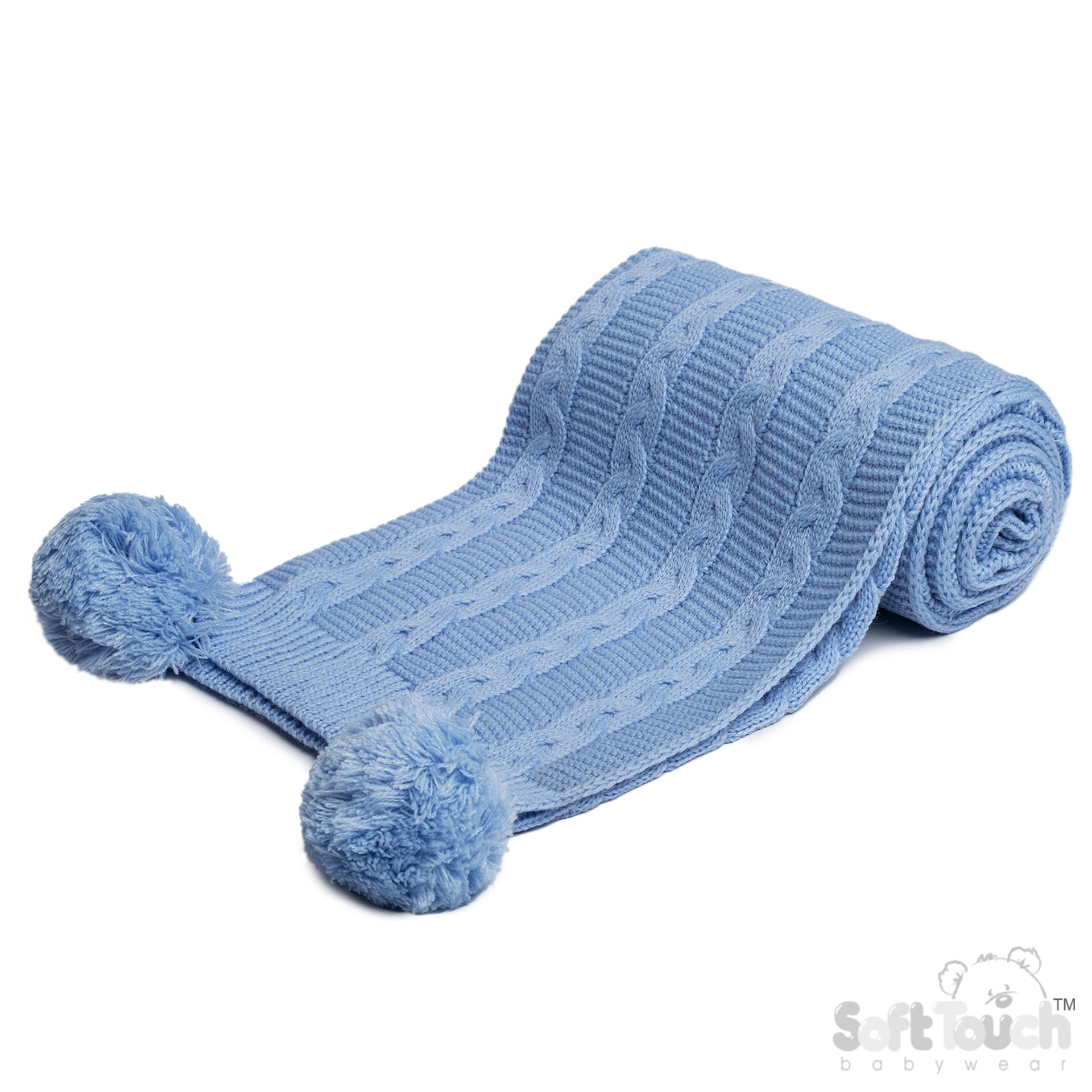 Blue Infants Recycled Acrylic Cable Knit Wrap : EABP800-B