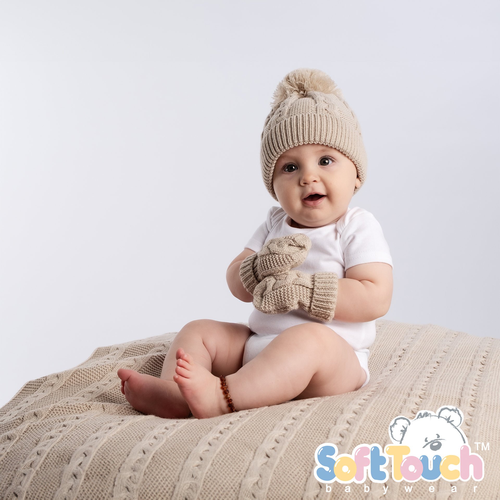 Biscuit Infants Recycled Acrylic Cable Knit Wrap : EABP800-BI